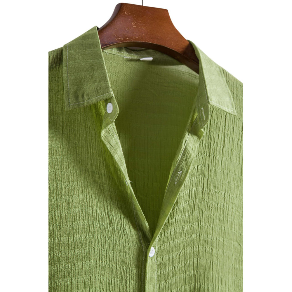 Solid Color Checkered Short-Sleeved Shirt for Men