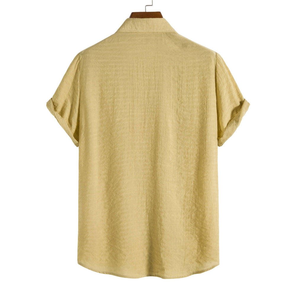 Solid Color Checkered Short-Sleeved Shirt for Men