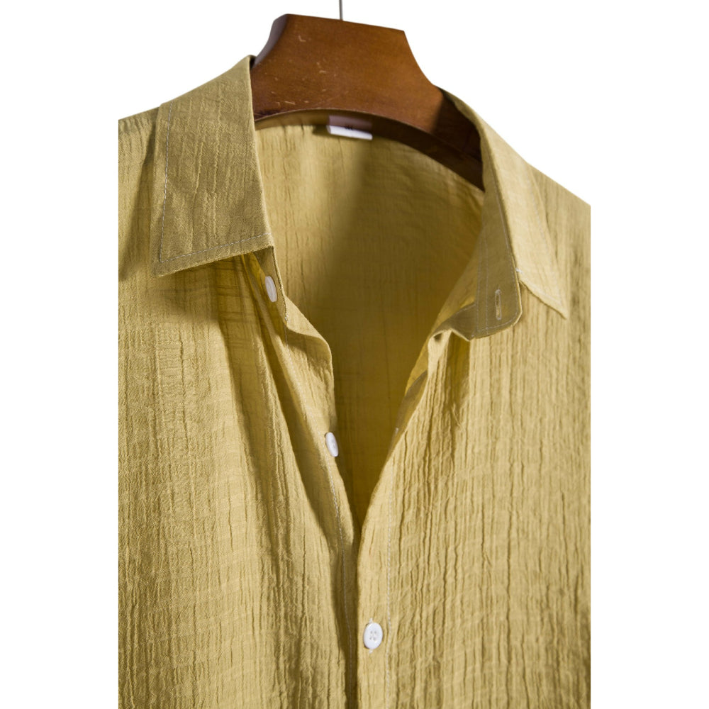 Solid Color Checkered Short-Sleeved Shirt for Men