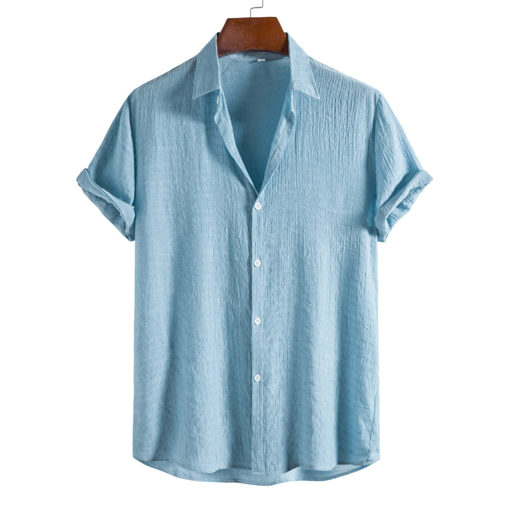 Solid Color Checkered Short-Sleeved Shirt for Men