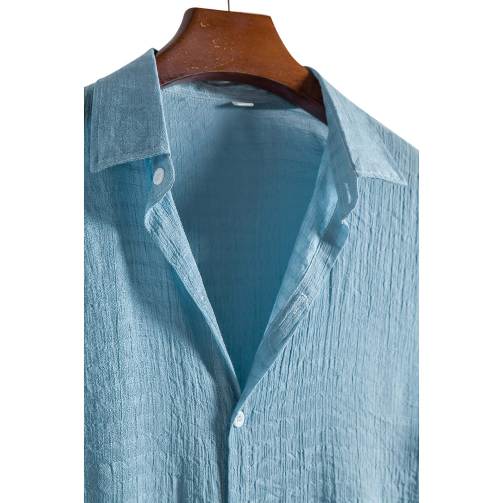 Solid Color Checkered Short-Sleeved Shirt for Men