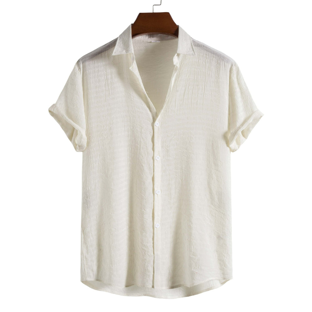 Solid Color Checkered Short-Sleeved Shirt for Men