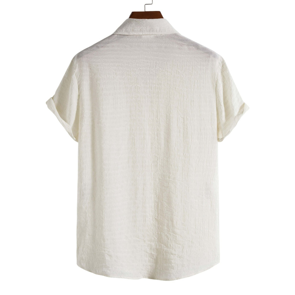 Solid Color Checkered Short-Sleeved Shirt for Men