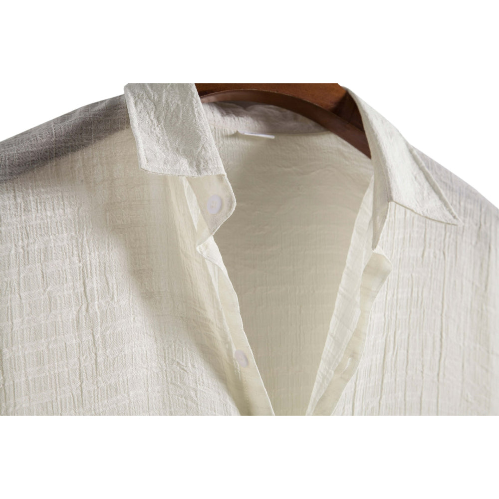 Solid Color Checkered Short-Sleeved Shirt for Men