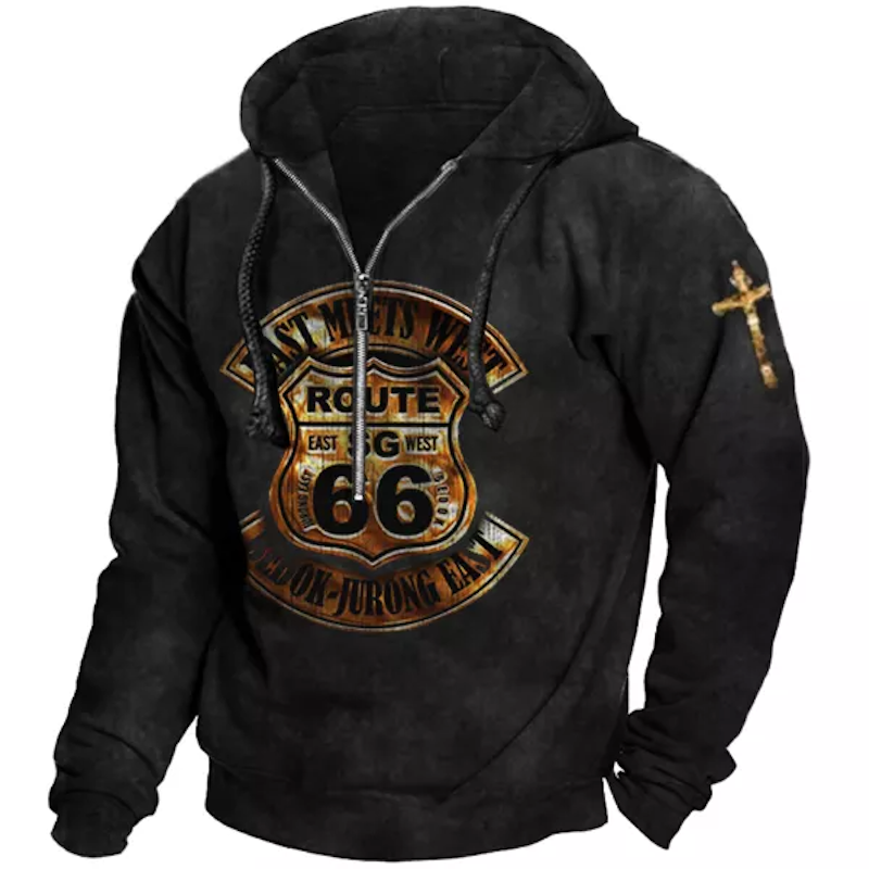 Men's Vintage Route 66 Cross Faith Zip Hoodie