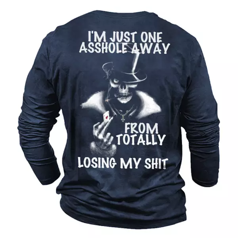 Men's Skull Poker Print Long Sleeve Cotton T-Shirt