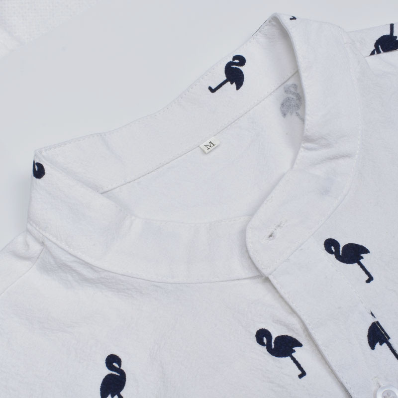 Men's linen long sleeve flamingos print shirt