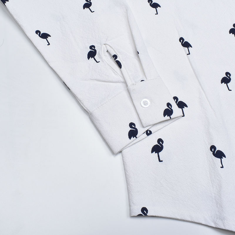 Men's linen long sleeve flamingos print shirt