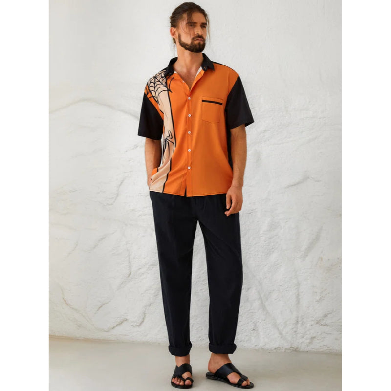 Men's Funky Halloween Spider Printed Shirt