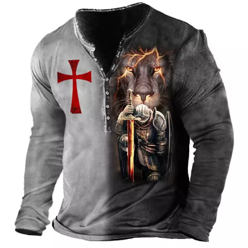 Men's Vintage Cross Print Long Sleeve T-Shirt