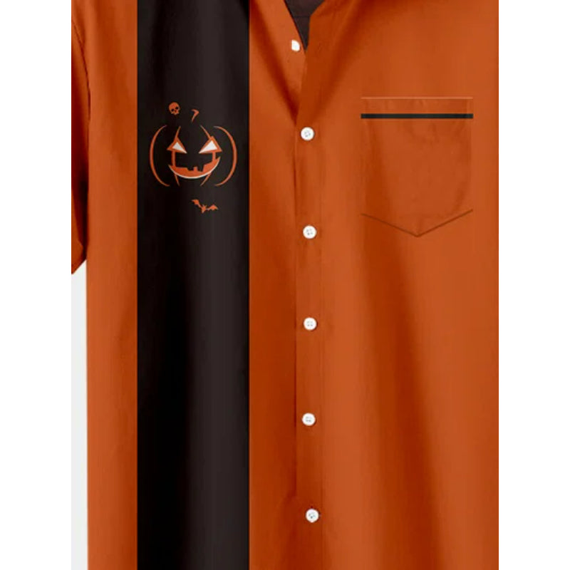 Orange Halloween Casual Breathable Short Sleeve Shirt