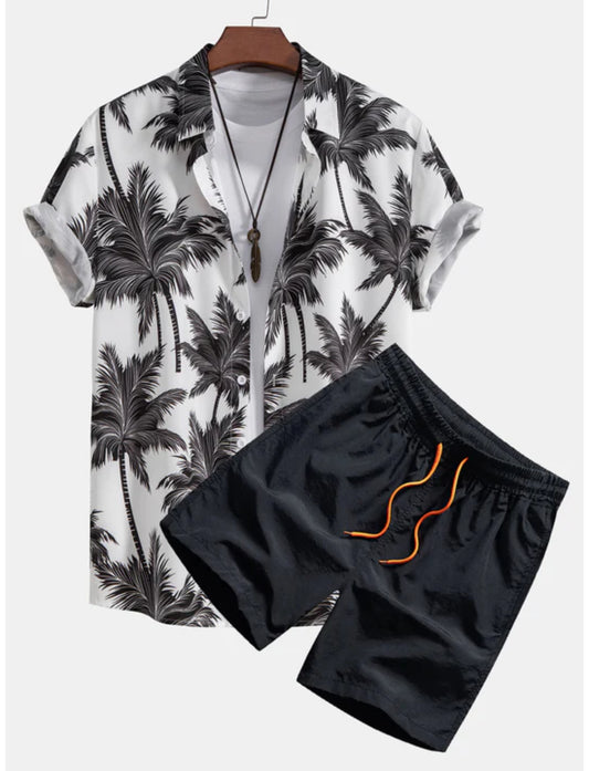 Tropical Tree Button Down Shirt And Shorts Set