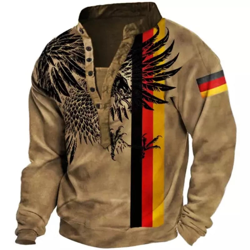 Men's Eagle Print Henley Sweatshirt