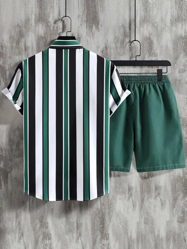 Striped Shirt With Drawstring Shorts