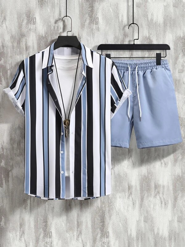 Striped Shirt With Drawstring Shorts