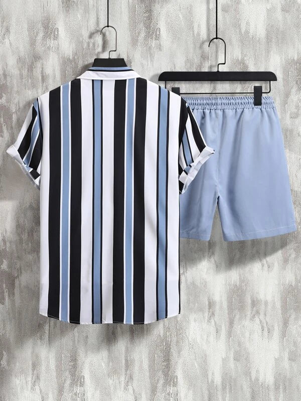 Striped Shirt With Drawstring Shorts