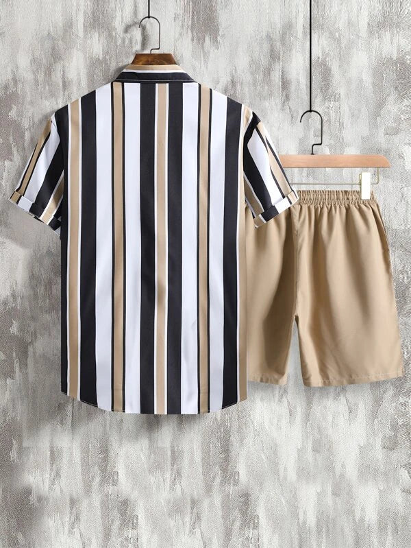 Striped Shirt With Drawstring Shorts