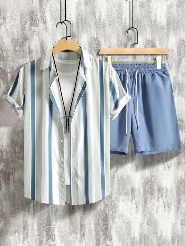 Striped Shirt With Drawstring Shorts