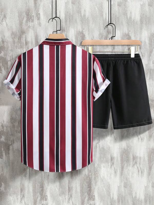 Striped Shirt With Drawstring Shorts