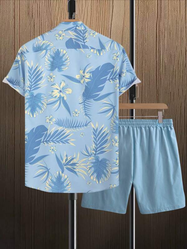 Tropical Print Pattern Shirt With Shorts