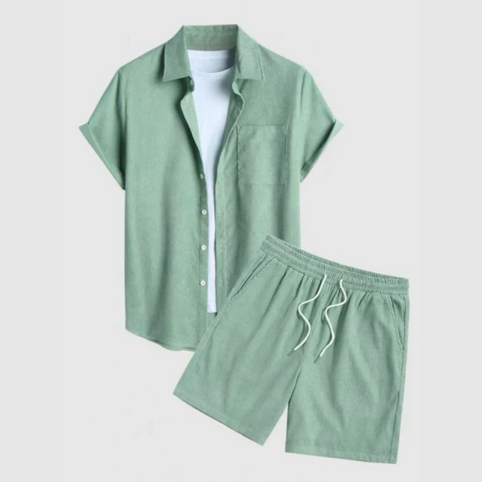 Drawstring Casual Solid Color Shirt And Shorts Set