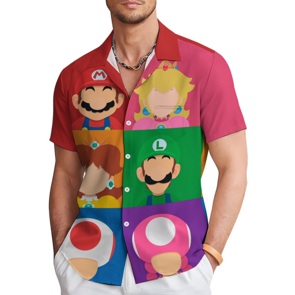 Super Mario Characters Patterned Button Up Shirt