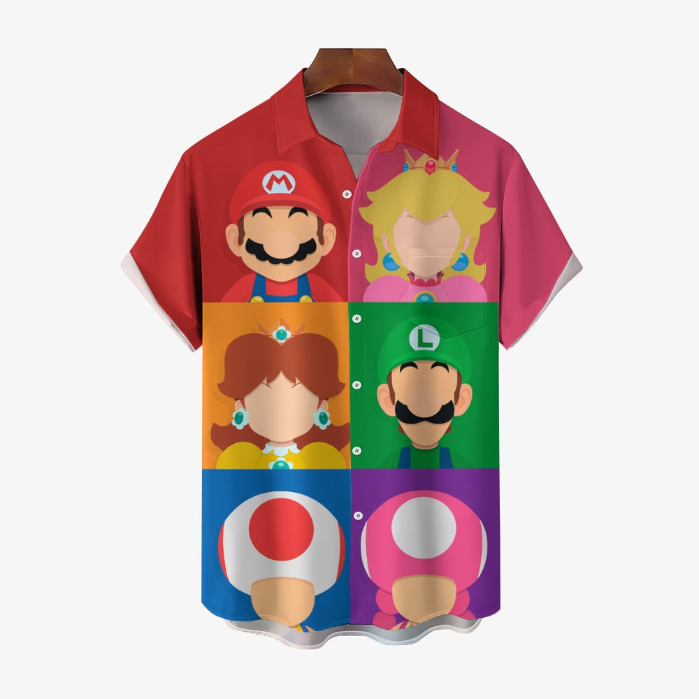 Super Mario Characters Patterned Button Up Shirt