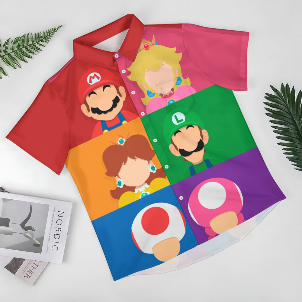 Super Mario Characters Patterned Button Up Shirt