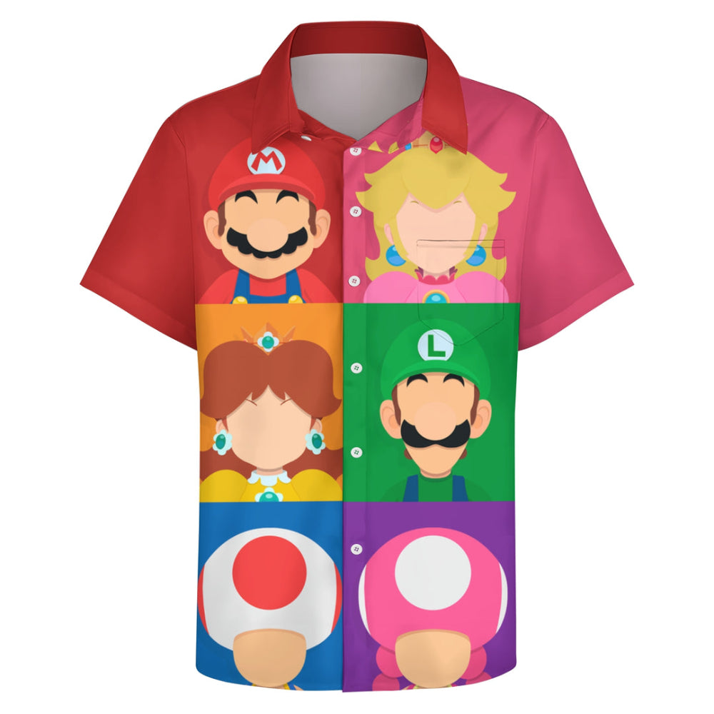 Super Mario Characters Patterned Button Up Shirt