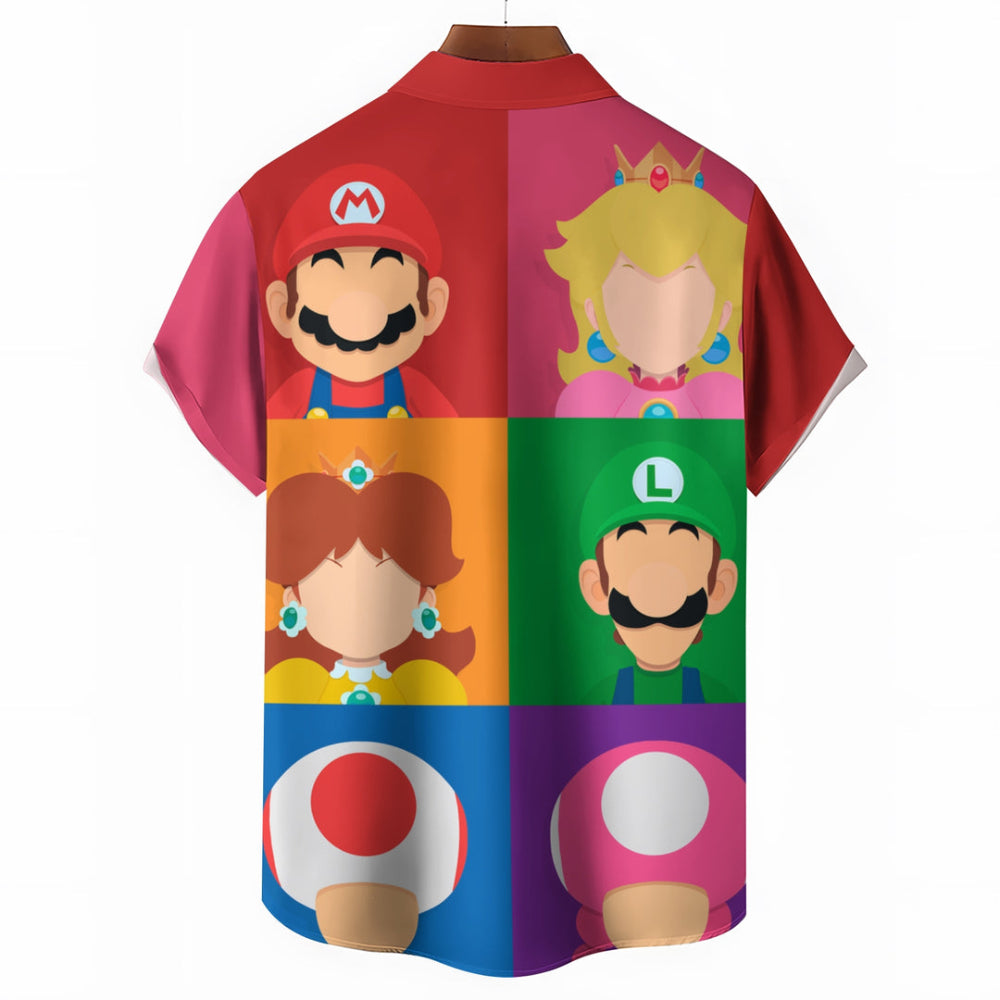 Super Mario Characters Patterned Button Up Shirt