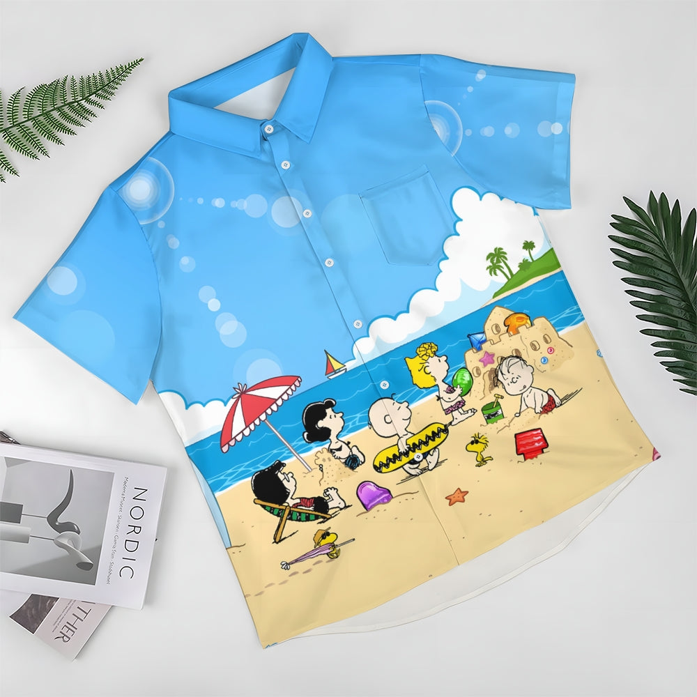 Beach Day Scene Printed Button Up Shirt