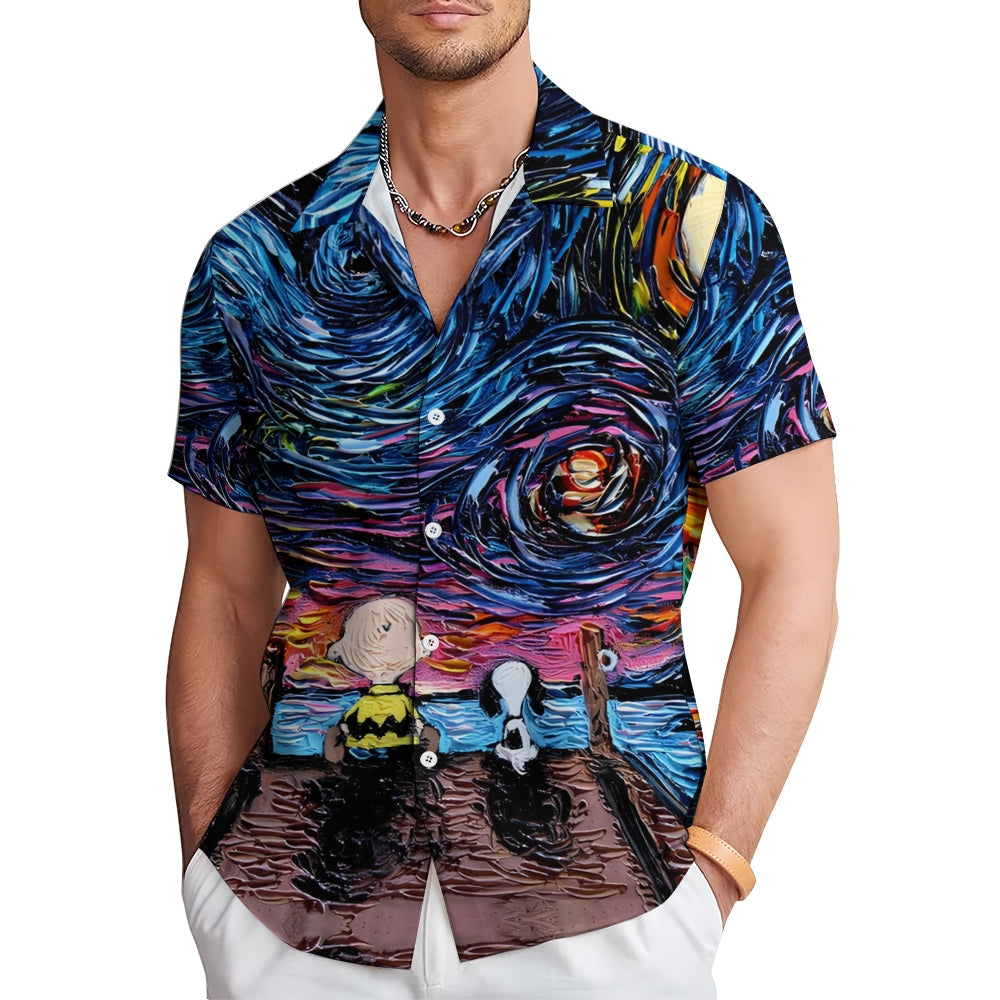 Starry Sky Cartoon Character Printed Shirt