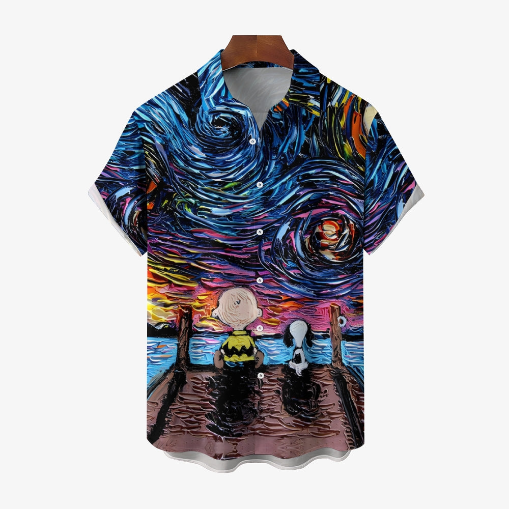 Starry Sky Cartoon Character Printed Shirt