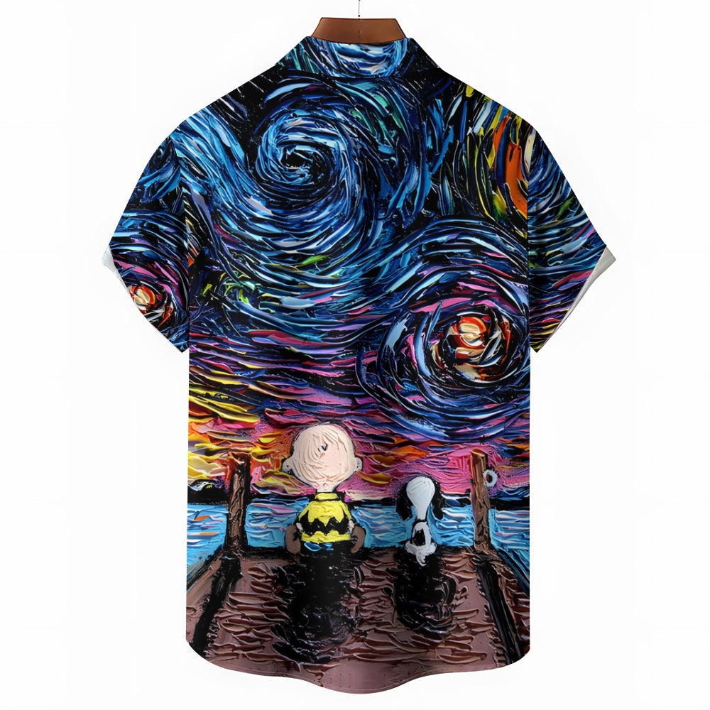 Starry Sky Cartoon Character Printed Shirt