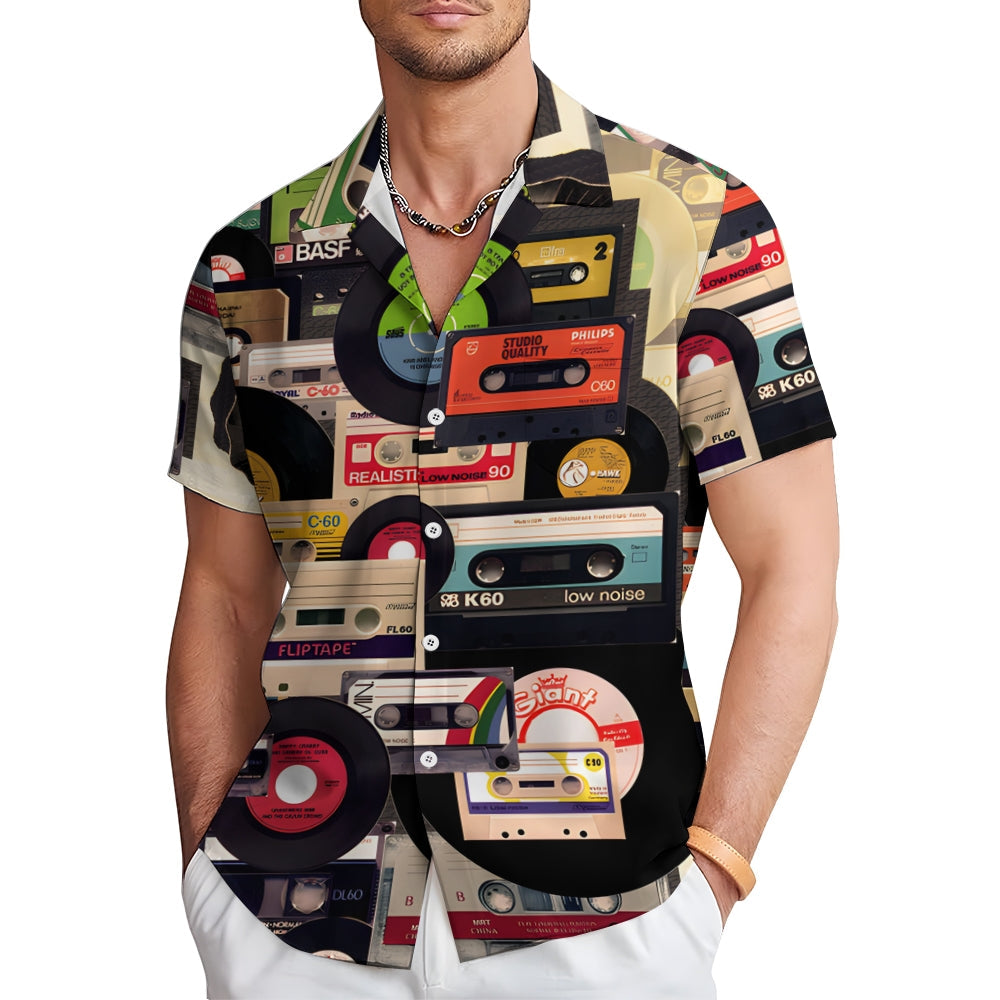 All Over Tape Pattern Casual Short Sleeve Shirt