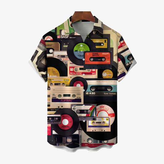 All Over Tape Pattern Casual Short Sleeve Shirt