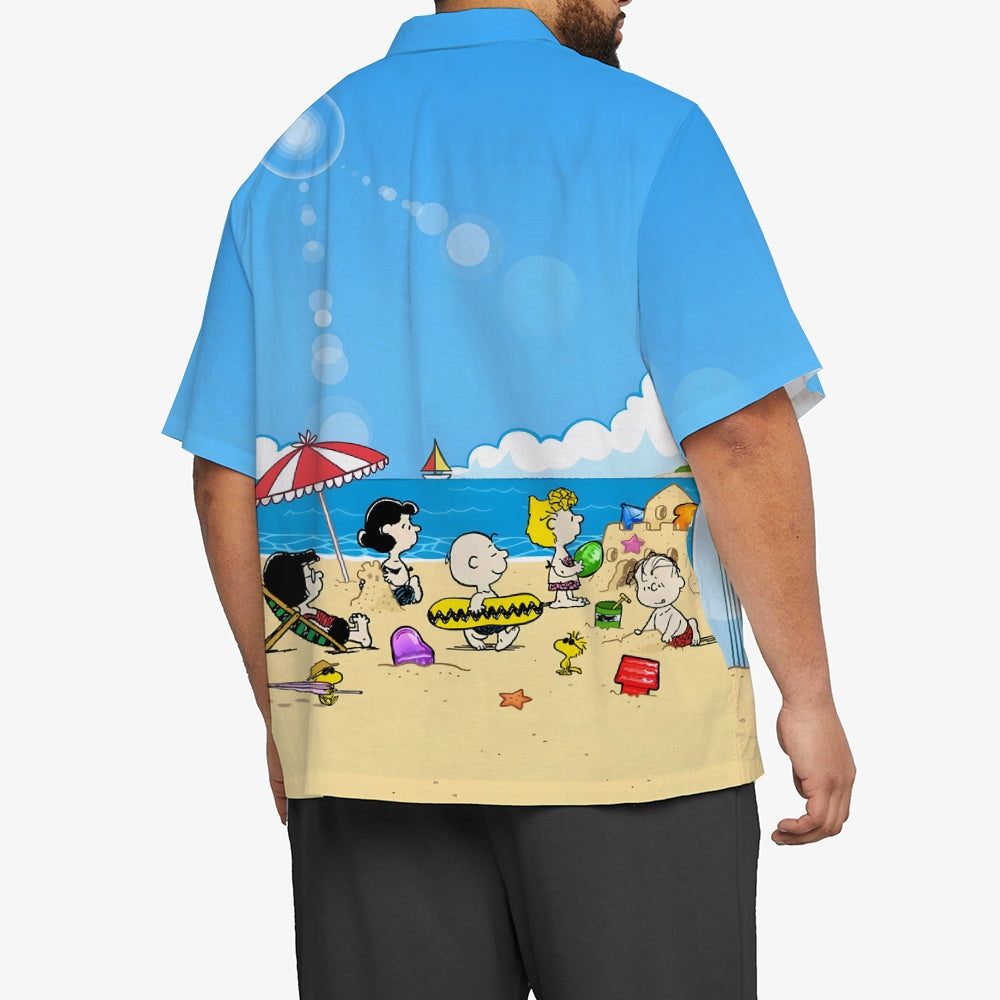 Beach Day Scene Printed Button Up Shirt