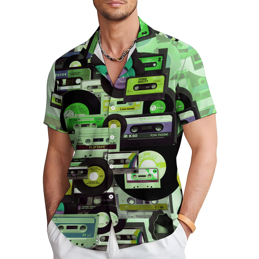 All Over Tape Pattern Casual Short Sleeve Shirt