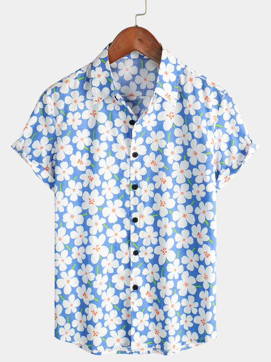 Men Summer Floral Print Short Sleeve Shirts