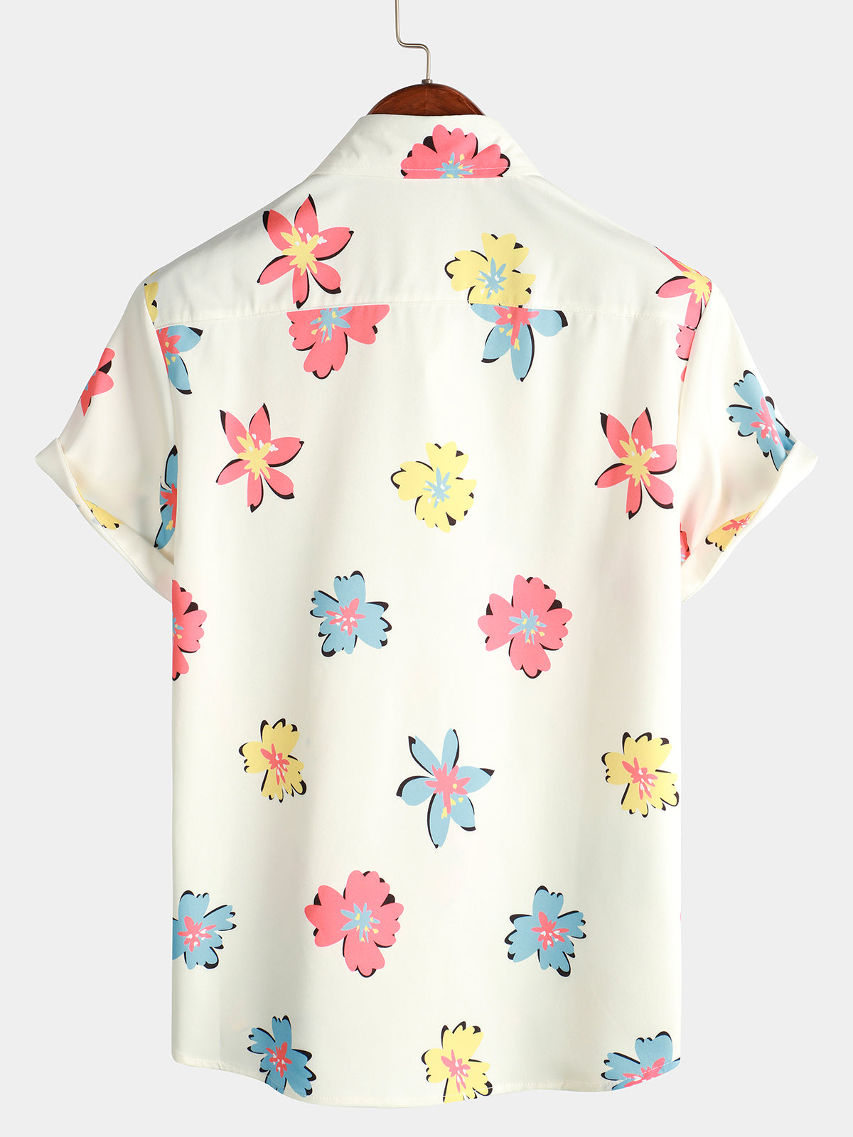 Men Summer Floral Print Button Up Short Sleeve Shirt