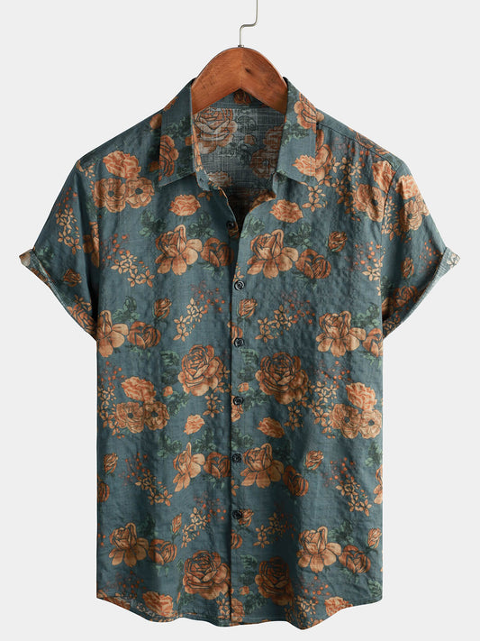 Men Floral Vintage Cotton Shirt