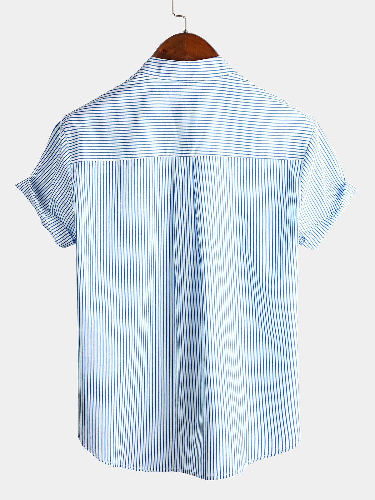 Men Stand Collar Striped Short Sleeve Shirt