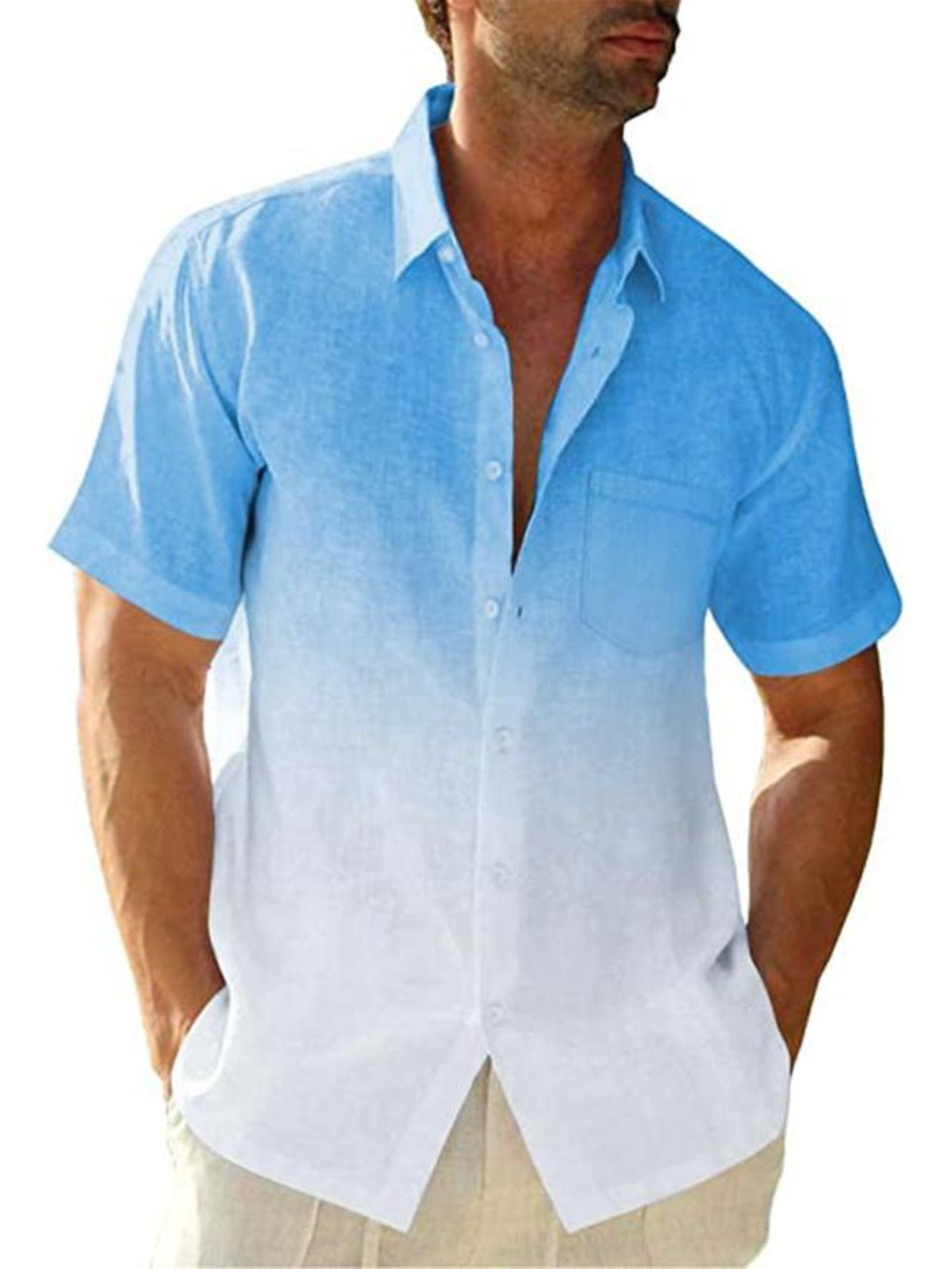 Hawaiian Gradient Print Pocket Short Sleeve Shirt