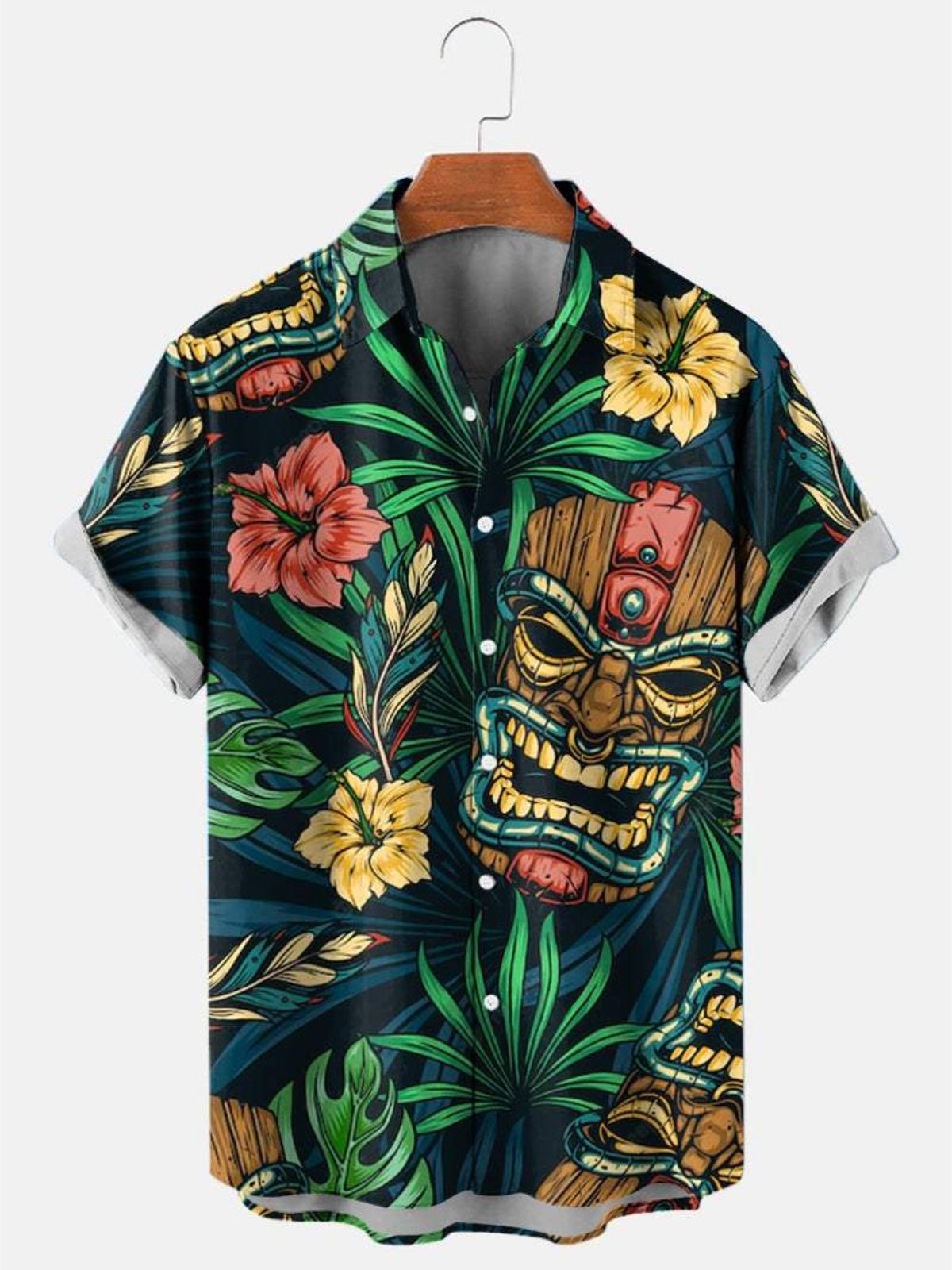 Hawaiian Hibiscus Palm Leaf Print Shirt