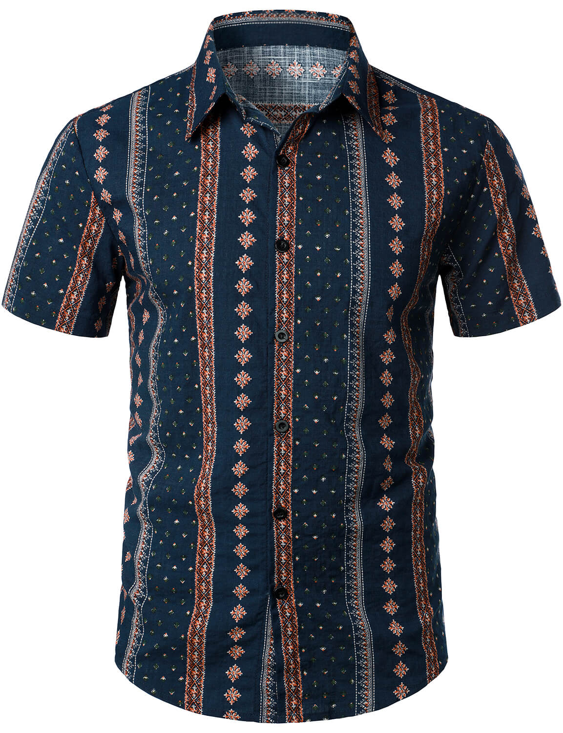 Men Retro Button Up Short Sleeve Shirt