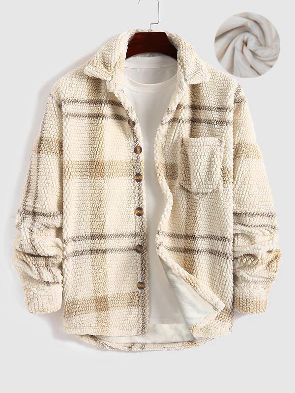 Plaid Fleece Button Down Jacket