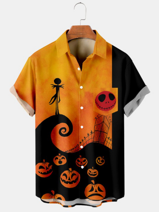Halloween Pumpkin Smiley Print Shirt