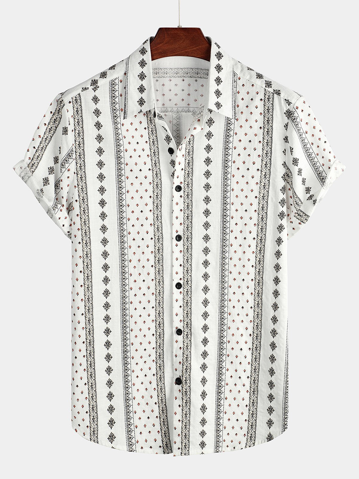 Men Retro Button Up Short Sleeve Shirt