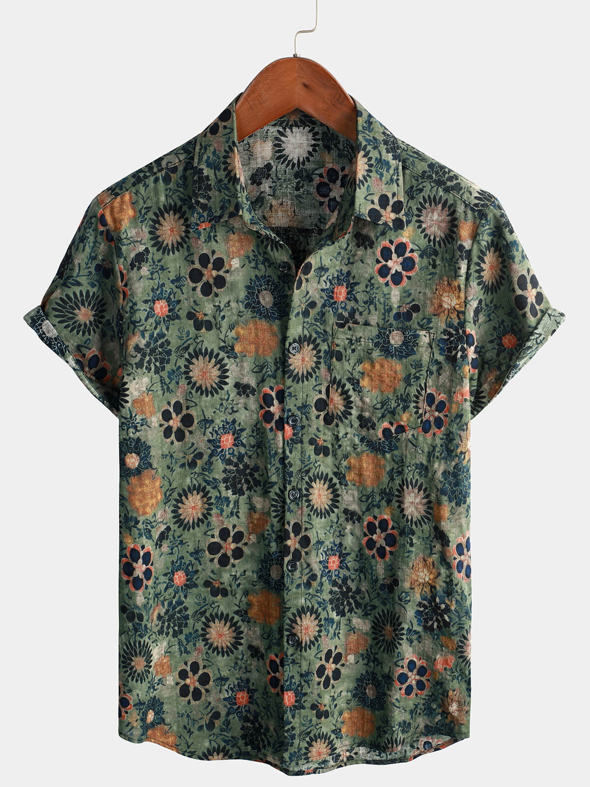 Men Floral Vintage Cotton Shirt