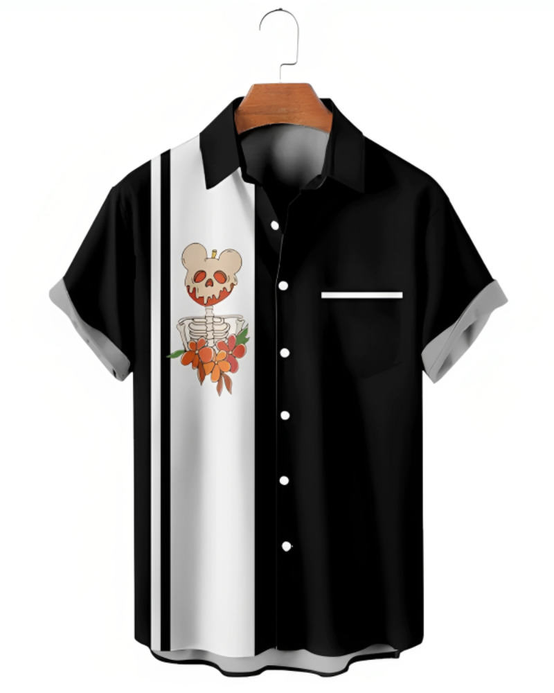 Halloween Simple Apple Print Bowling Shirt